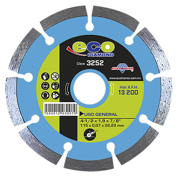 3252 DISCO DE DIAMANTE PARA CORTE 115x1,9x22,23mm 4-1/2x0,0075x7/8"