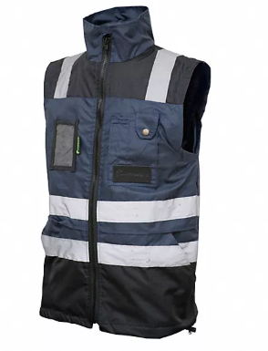 CHALECO DE SEGURIDAD INDUSTRIAL COLOR AZUL CON BANDAS REFLEJANTES  CON CIERRE FRONTAL CON BOLSILLOS T/CH/S