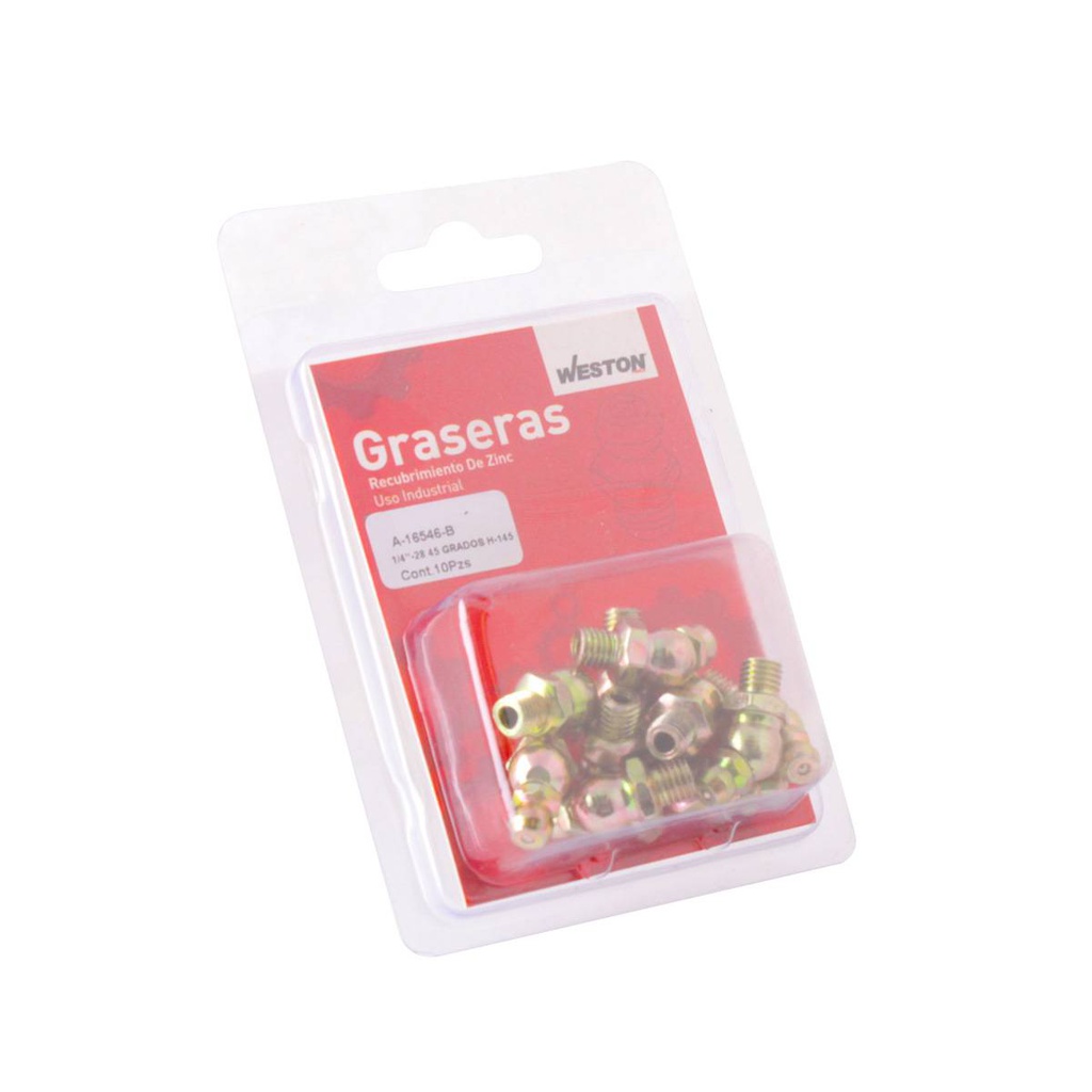 GRASERA 1/4"-28 45 GRADOS H-145 BLISTER DE 10 PIEZAS