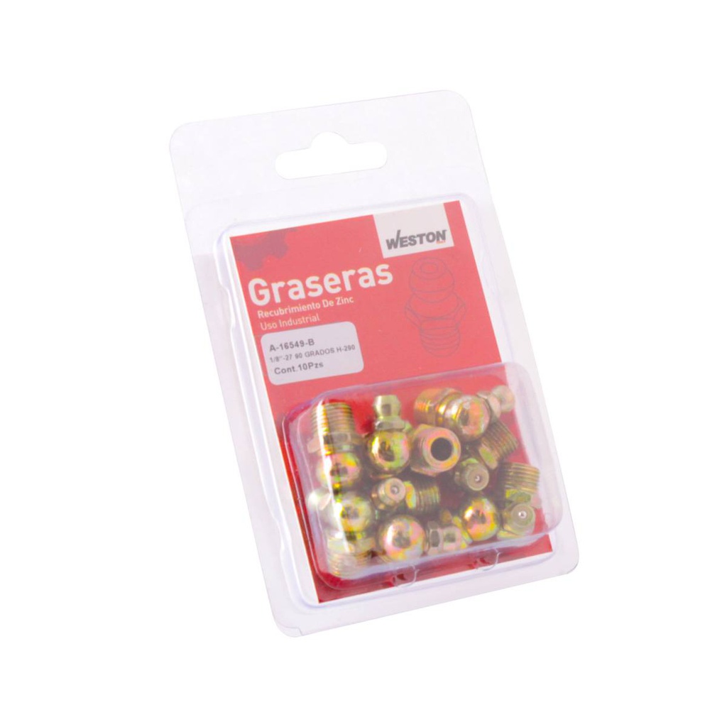 GRASERA 1/8" NPT 90 GRADOS H-290 BLISTER DE 10 PIEZAS