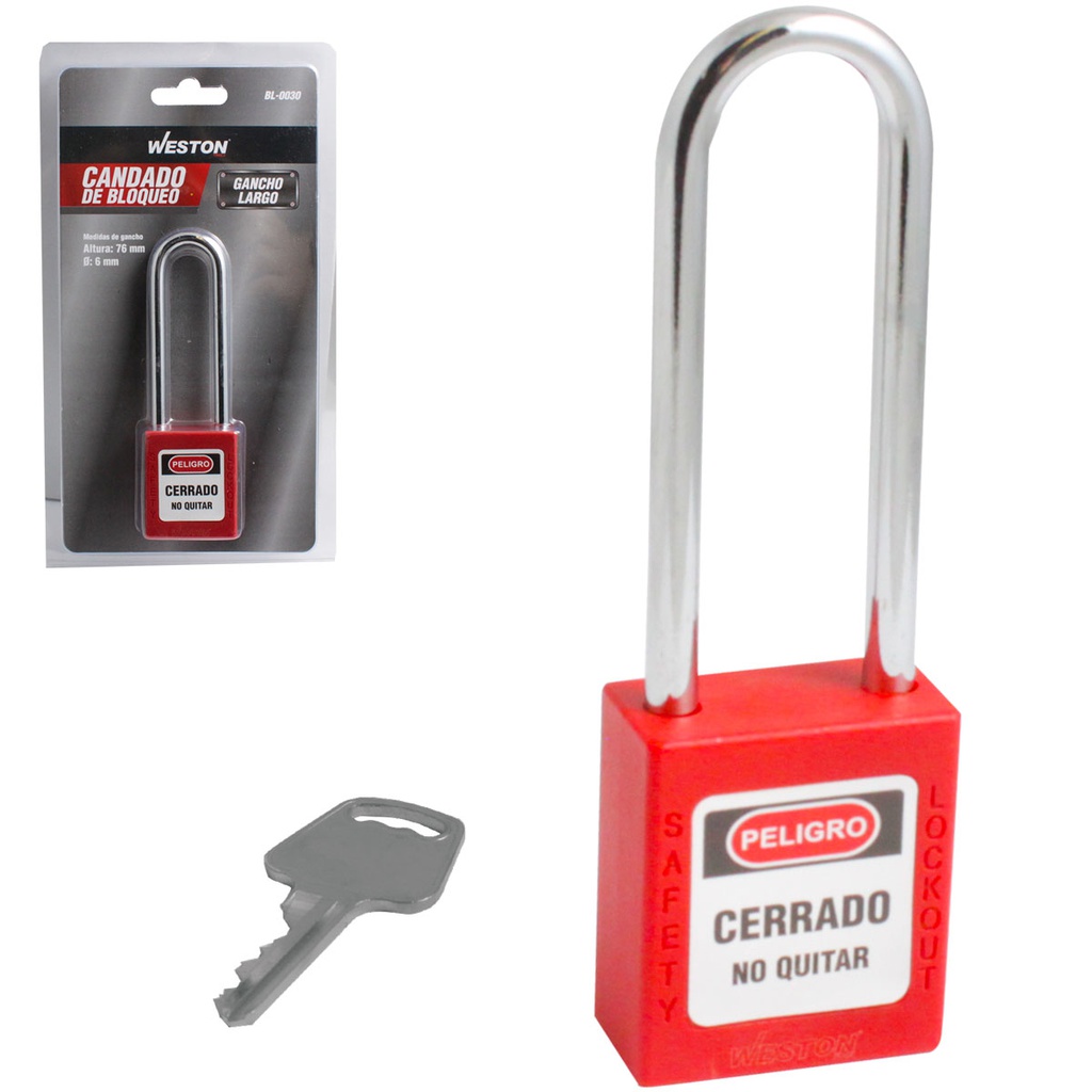 CANDADO DE BLOQUEO ROJO 76MM (CAJA C/10 PZAS - PRECIO X PIEZA)