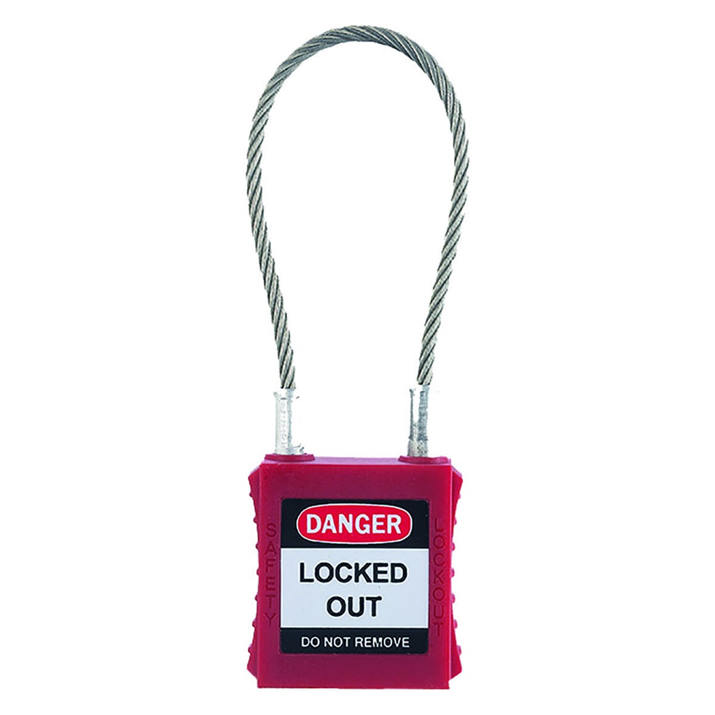 CANDADO DE BLOQUEO ROJO CON CABLE 175MM (CAJA C/10 PZAS - PRECIO X PIEZA)
