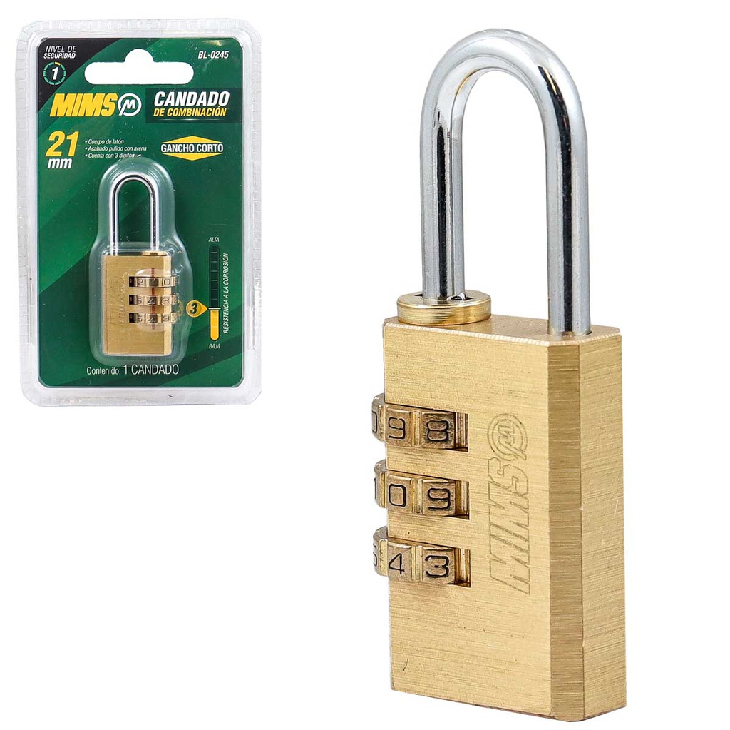 CANDADO DE COMBINACION DE LATON 28MM (CAJA C/6 PZAS - PRECIO X PIEZA)