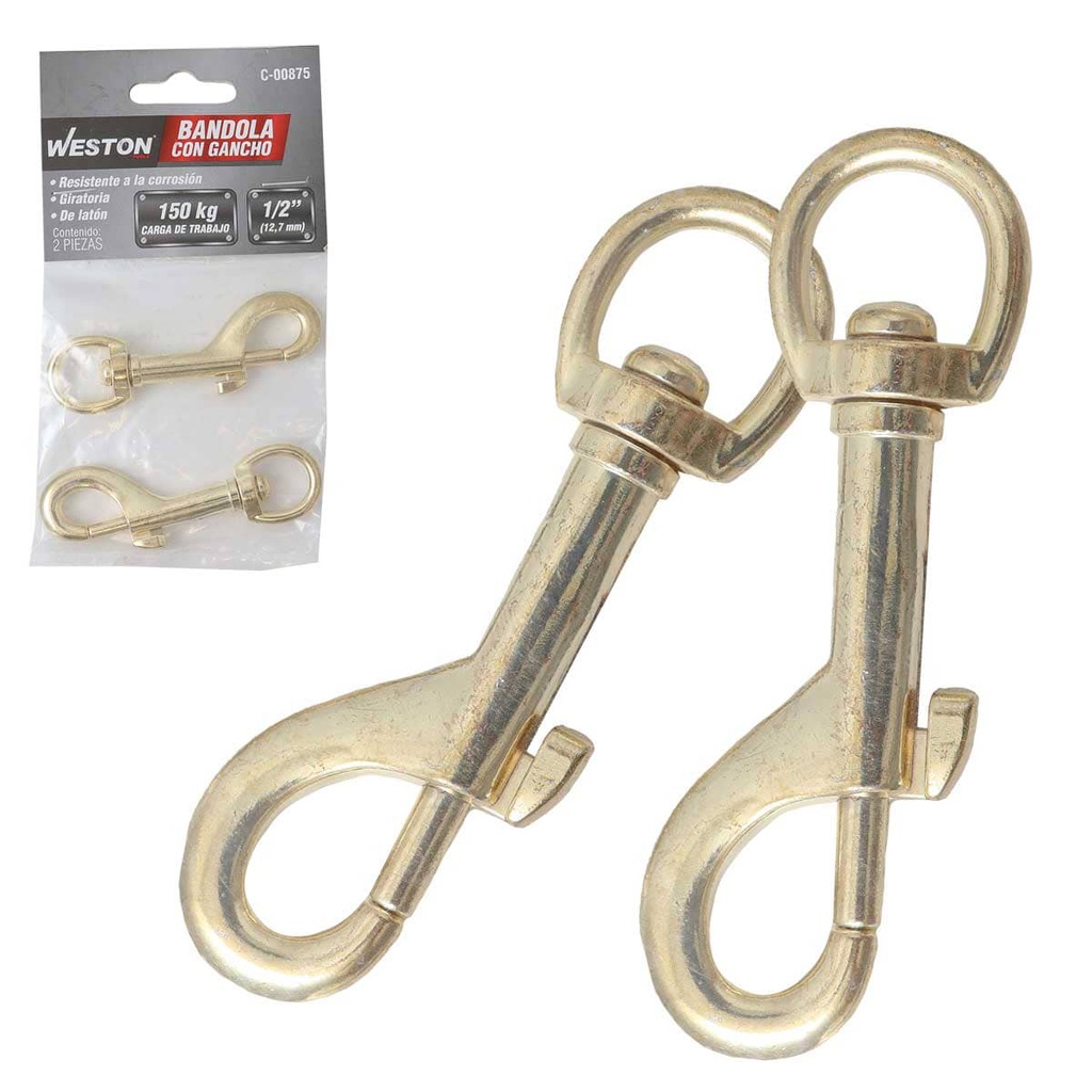 BANDOLA C/GANCHO LATON 1/2" X 76MM (PRECIO X PIEZA - EMPAQUE C/2 PZAS)