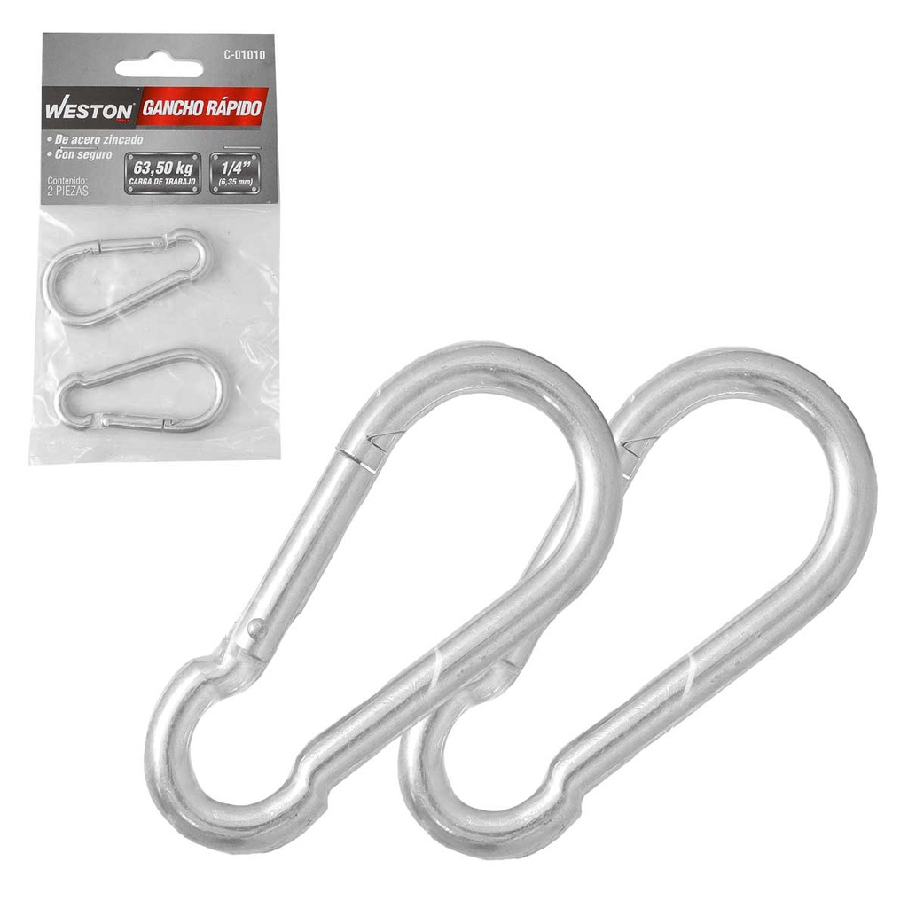 GANCHO RAPIDO ACERO C/SEGURO ZINC 8MM X 80MM (PRECIO X PIEZA - EMPAQUE C/2 PZAS)