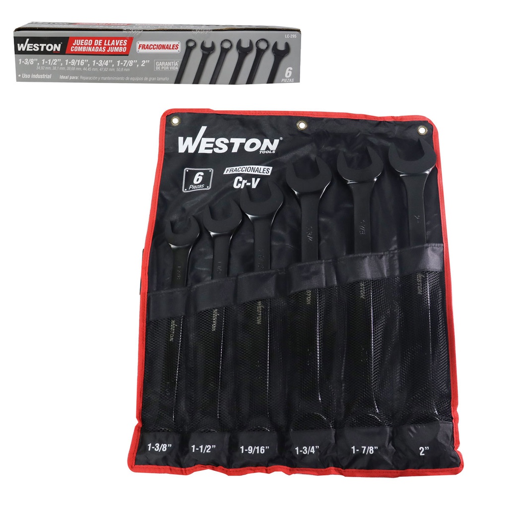 JUEGO DE LLAVES COMBINADAS JUMBO CrV FOSFATIZADAS FRACCIONAL 6 PZS 1-3/8" - 2"