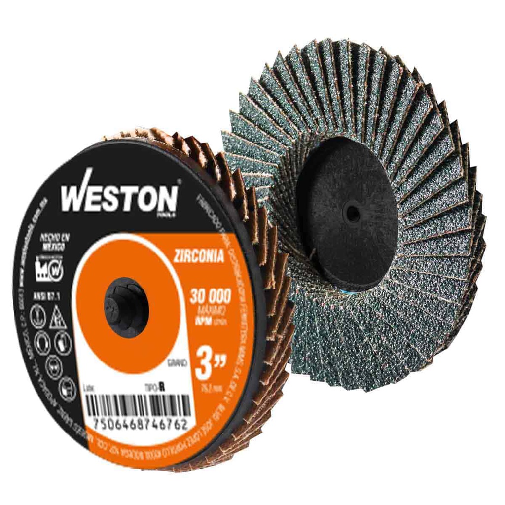 MINI DISCO LAMINADO D/CAMBIO RAPIDO 3" TIPO R ZIRCONIA G036 (Precio x Pieza – Bolsa c/10 pzs)