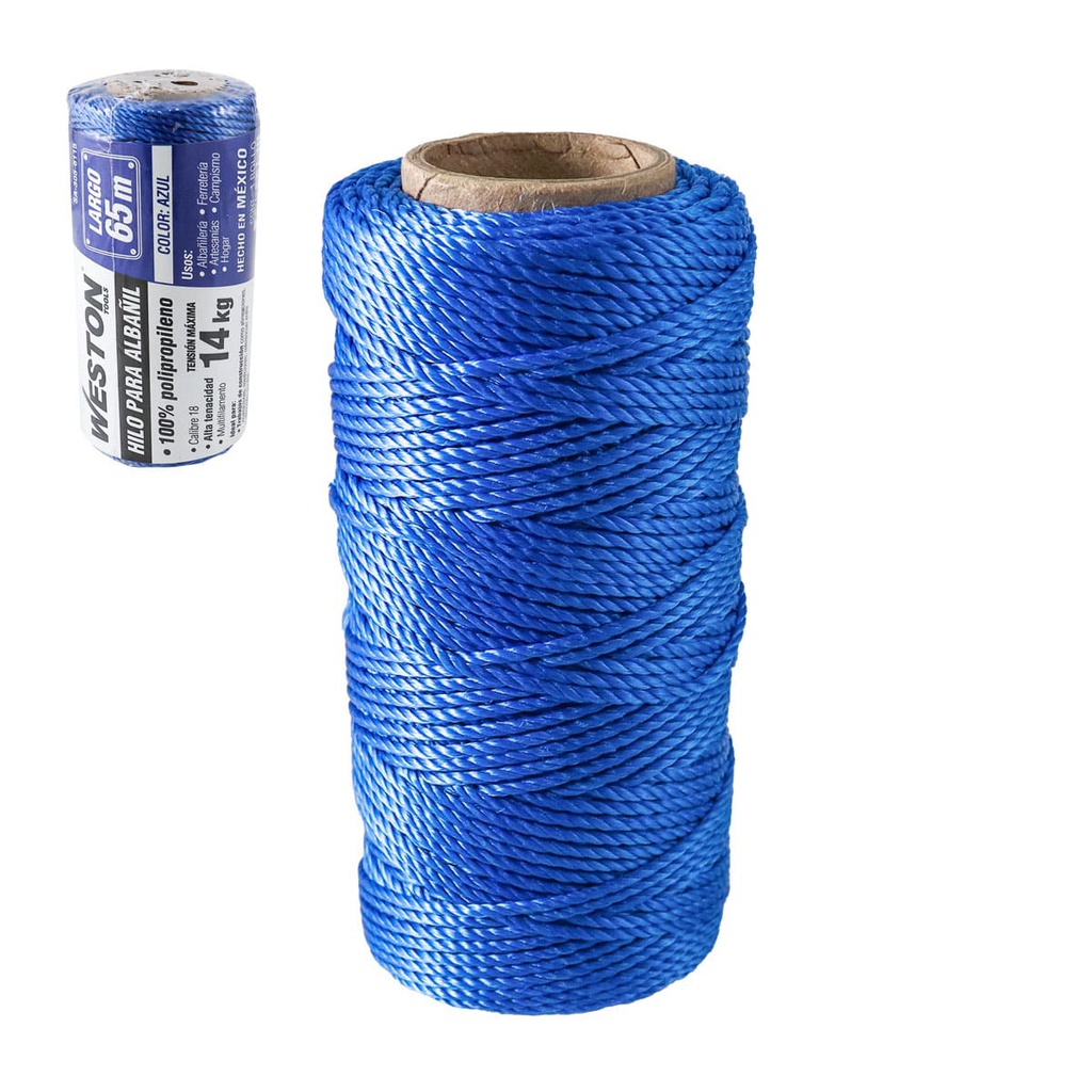 HILO PARA ALBAÑIL DE POLIPROPILENO CAL. 18 AZUL CHICO 65M
