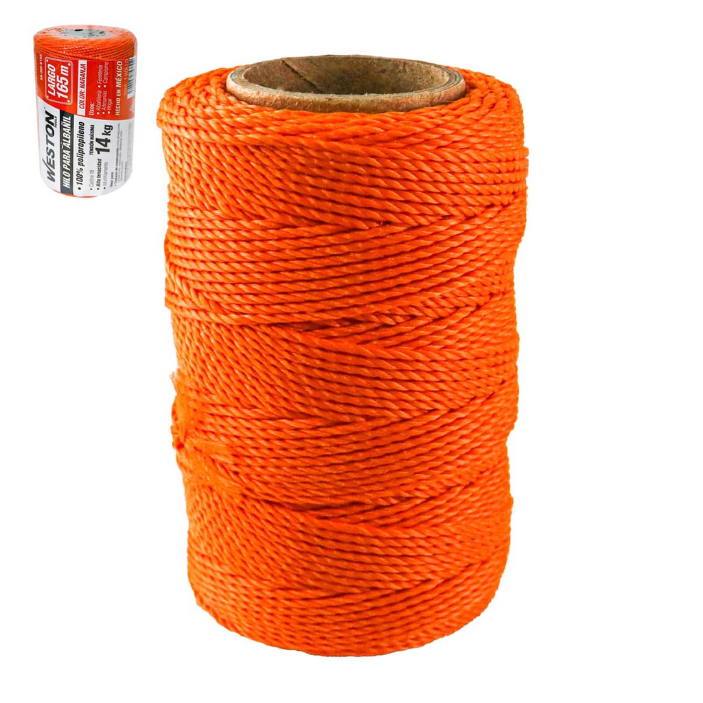 HILO PARA ALBAÑIL DE POLIPROPILENO CAL. 18 NARANJA GDE 165M
