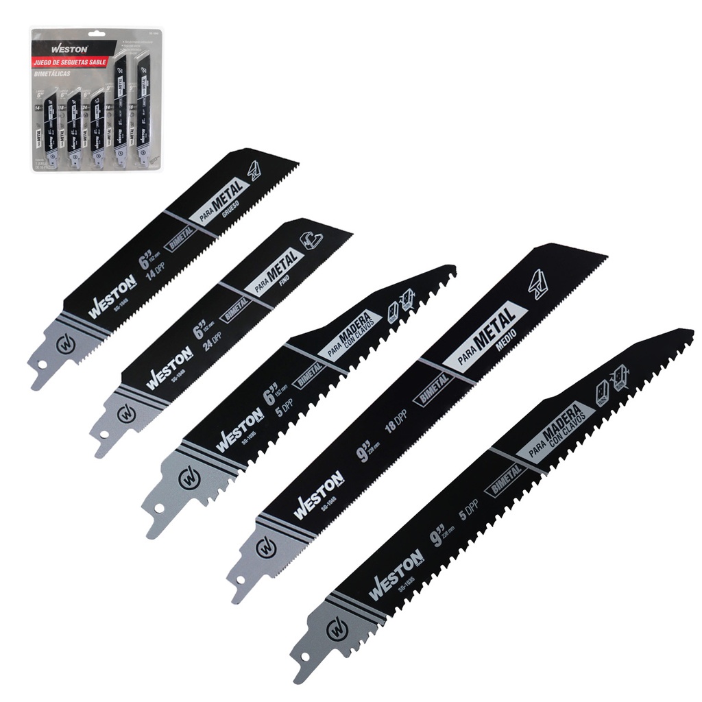 SEGUETA SABLE BIMETALICA 6" 5DPP, 6" 14DPP, 6" 24DPP, 9" 5DPP &amp; 9" 18DPP (JGO C/10 PZS)