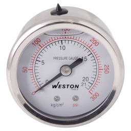 [W-10199] MANOMETRO GLICERINA 2" 1/4"NPT 21KG/300LBS POST.