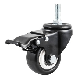 [Y-2042-65] RODAJA DE PVC NEGRO GIRATORIA C/FRENO C/ESPIGA ROSCADA 2-1/2" (65X32MM)