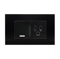 [8843905] APAGADOR Y CONTACTO CON PLACA DE ACRILICO NEGRO 36MM 250V~ 10A