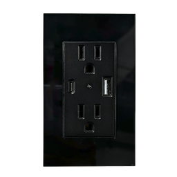 [8843960] CONTACTO DOBLE ATERRIZADO CON ENTRADAS USB TIPO A Y C CON PLACA DE ACRILICO NEGRA 72mm