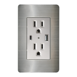 [8841960] CONTACTO DOBLE ATERRIZADO CON ENTRADAS USB TIPO A Y C CON PLACA DE ACERO INOXIDABLE 72 mm