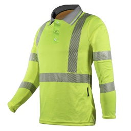 [ECO-121AMCRCH] CAMISA MANGA LARGA ECOFRIENDLY TIPO POLO AMARILLA C/REFLEJANTE T-CH.