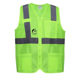 [ECO-1020VCRGD] CHALECO ANSI TIPO R CLASE 2, ECOFRIENDLY VERDE HI-VIS, C/REF GRIS DE 2&quot; Y ZIPPER FRONTAL. T-GD.