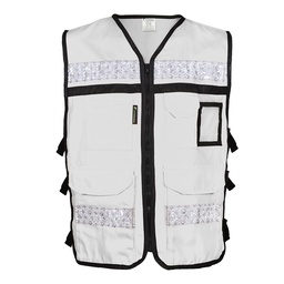 [SR-2020BLCRXG] CHALECO RESCATISTA ABIERTO BLANCO 100% ALGODON CON REFLEJANTE TALLA XG