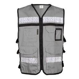 [SR-2020GRCRXG] CHALECO RESCATISTA ABIERTO GRIS 100% ALGODON CON REFLEJANTE TALLA XG
