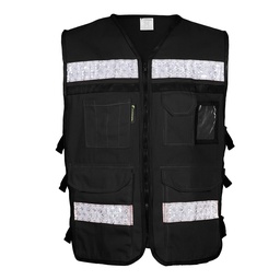 [SR-2020NECRMD] CHALECO RESCATISTA ABIERTO NEGRO 100% ALGODON CON REFLEJANTE TALLA MD