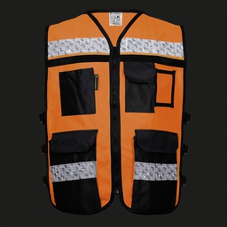 [ECO-2080ANCRXG] CHALECO ECOFRIENDLY ANARANJADO ABIERTO TIPO RESCATISTA DE ALTA VISIBILIDAD T-XG