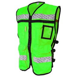 [ECO-2080VCR2XG] CHALECO ECOFRIENDLY VERDE ABIERTO TIPO RESCATISTA DE ALTA VISIBILIDAD T-2XG