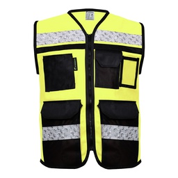 [ECO-2090AMCR2XG] CHALECO ECOFRIENDLY AMARILLO CERRADO TIPO RESCATISTA DE ALTA VISIBILIDAD T-2XG