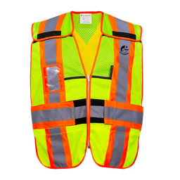 [ECO-1215AMCR] CHALECO ECOFRIENDLY AMARILLO JERSEY DESPRENDIBLE ANSI TIPO R CLASE 2, C/REF BICOLOR 4", UNITALLA