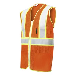 [ECO-1210ANCRX] CHALECO DE MALLA TIPO JERSEY ECOFRIENDLY ANARANJADO, ANSI TIPO R CLASE 2, C/REF EN X BICOLOR 3", UNITALLA