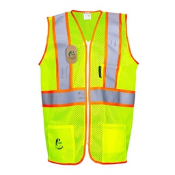 [ECO-1210AMCRV] CHALECO DE MALLA TIPO JERSEY ECOFRIENDLY AMARILLO, ANSI TIPO R CLASE 2, C/REF VERTICAL BICOLOR 3", UNITALLA