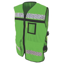 [ECO-2047VCRPMD] CHALECO ECOFRIENDLY RESCATISTA JERSEY VERDE C/REF PLASTICO GRIS DE 2" TALLA MD