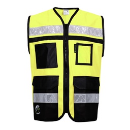 [ECO-2048AMCRGD] CHALECO ECOFRIENDLY  RESCATISTA CERRADO C/ESPALDA JERSEY AMARILLO C/REF  TALLA GD