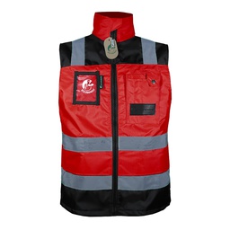 [ECO-1320RNCRGD] CHALECO ECOFRIENDLY EJECUTIVO DE TRABAJO, ANSI TIPO O CLASE 1, HIGH VISIBILIY ROJO/NEGRO T-GD.