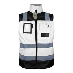 [ECO-1320BNCR2XG] CHALECO ECOFRIENDLY EJECUTIVO DE TRABAJO, ANSI TIPO O CLASE 1, HIGH VISIBILIY BLANCO/NEGRO T-2XG.