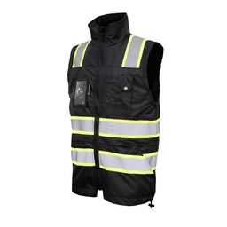 [ECO-1325NCR2XG] CHALECO ECOFRIENDLY EJECUTIVO C/REF BICOLOR, ANSI TIPO O CLASE 1, HIGH VISIBILIY NEGRO T-2XG.