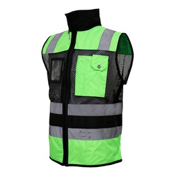 [ECO-1330VNCRMD] CHALECO DE MALLA ECOFRIENDLY EJECUTIVO DE TRABAJO, ANSI TIPO O CLASE 1, HIGH VISIBILIY VERDE/NEGRO T-MD.