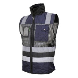 [ECO-1330AZRNCRC] CHALECO DE MALLA ECOFRIENDLY EJECUTIVO DE TRABAJO, ANSI TIPO O CLASE 1, HIGH VISIBILIY AZUL REY/NEGRO T-CH.