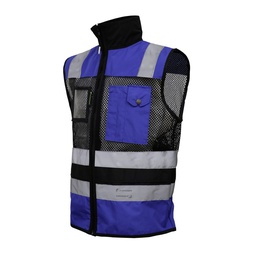 [ECO-1330AZRNCRM] CHALECO DE MALLA ECOFRIENDLY EJECUTIVO DE TRABAJO, ANSI TIPO O CLASE 1, HIGH VISIBILIY AZUL REY/NEGRO T-MD.