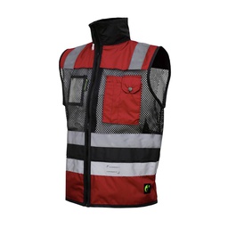 [ECO-1330RNCRCH] CHALECO DE MALLA ECOFRIENDLY EJECUTIVO DE TRABAJO, ANSI TIPO O CLASE 1, HIGH VISIBILIY ROJO/NEGRO T-CH.
