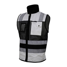 [ECO-1330BNCRGD] CHALECO DE MALLA ECOFRIENDLY EJECUTIVO DE TRABAJO, ANSI TIPO O CLASE 1, HIGH VISIBILIY BLANCO/NEGRO T-GD.