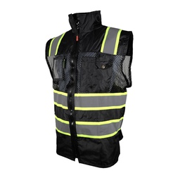 [ECO-1335NCR2XG] CHALECO DE MALLA ECOFRIENDLY EJECUTIVO C/REF BICOLOR, ANSI TIPO O CLASE 1, HIGH VISIBILIY NEGRO T-2XG.