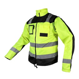 [ECO-1420AMNCRCH] CHAQUETA EJECUTIVA ECOFRIENDLY CON MANGAS DESPRENDIBLES HIGH VISIBILIY AMARILLO/NEGRO T CH