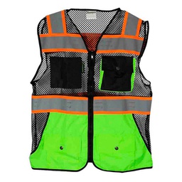[ECO-1341NVCRGD] CHALECO DE MALLA NEGRO/VERDE ECOFRIENDLY C/REF BICOLOR AMARILLO 3 T-GD