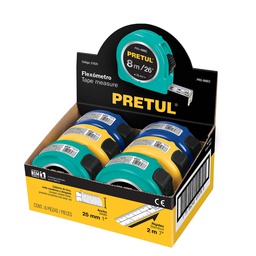 [21625] Flexometro 8 m cinta 25 mm, display box con 6 pzas, Pretul