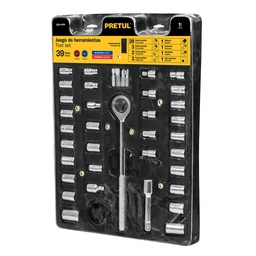 [23973] Juego de 39 herramientas 1/4' y 3/8' para mecanico, Pretul