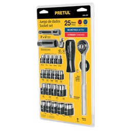 [23974] Juego de 25 herramientas 1/4' y 3/8' para mecanico, Pretul