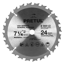 [27055] Disco sierra 7-1/4' p/madera, 24 dientes centro 5/8', Pretul