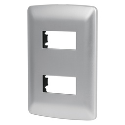 [46398] Placa 2 modulos de ABS, linea italiana, color plata, Volteck