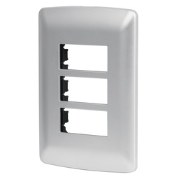 [46399] Placa 3 modulos de ABS, linea italiana, color plata, Volteck