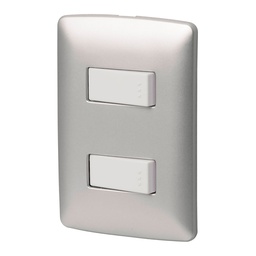 [46479] Placa armada 2 interruptores sencillos plata, linea Italiana